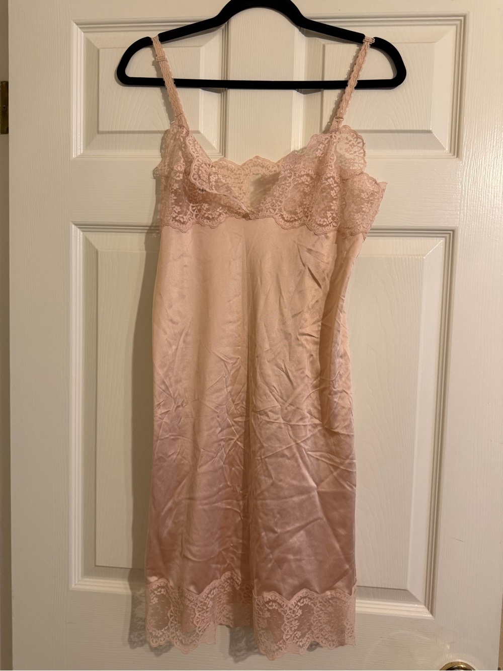 Beige Polyester and Lace Slip Dress